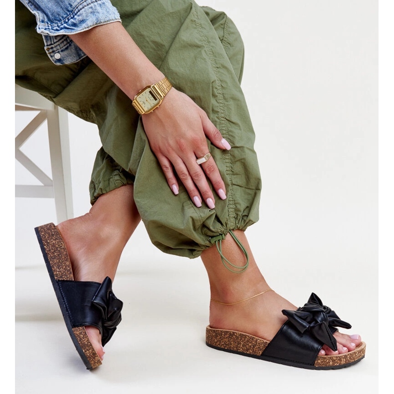 Chanclas negras con suela de corcho y lazo de Petresa negro 1