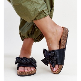 Chanclas negras con suela de corcho y lazo de Petresa negro 2
