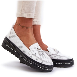 Mocasines Mujer Piel Con Plataforma, Blanco Assetnima 10