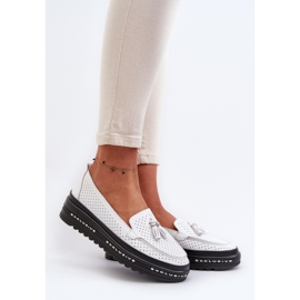 Mocasines Mujer Piel Con Plataforma, Blanco Assetnima 3