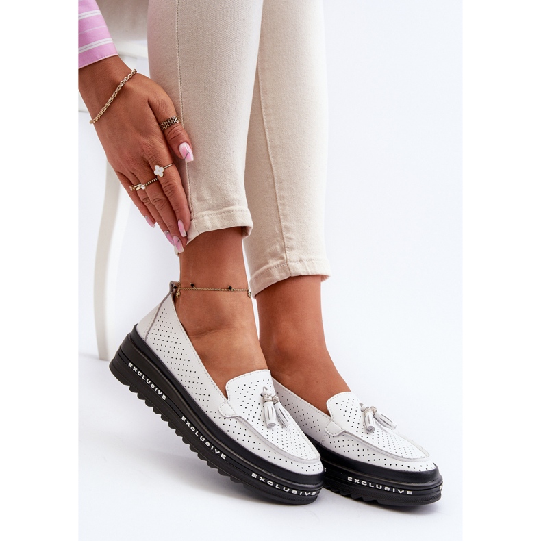 Mocasines Mujer Piel Con Plataforma, Blanco Assetnima 1