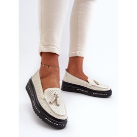 Mocasines Mujer Piel con Plataforma Beige Assetnima 3