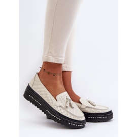 Mocasines Mujer Piel con Plataforma Beige Assetnima 2