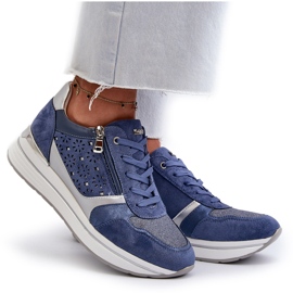 Zapatillas Mujer Plataforma Con Estampado Calado y Purpurina INBLU IN000372 Azul 11