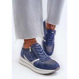 Zapatillas Mujer Plataforma Con Estampado Calado y Purpurina INBLU IN000372 Azul 6