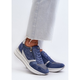 Zapatillas Mujer Plataforma Con Estampado Calado y Purpurina INBLU IN000372 Azul 4