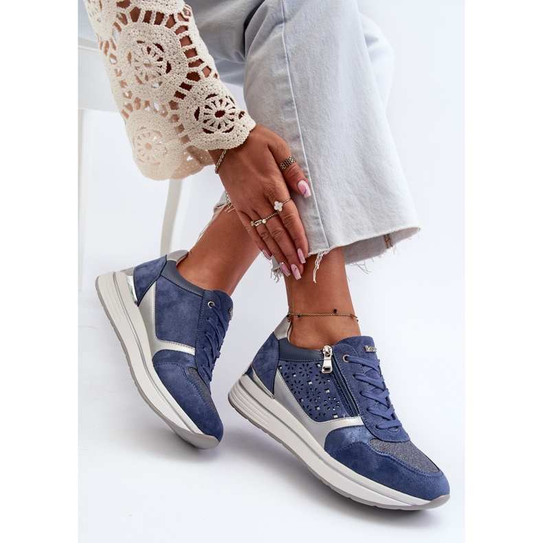 Zapatillas Mujer Plataforma Con Estampado Calado y Purpurina INBLU IN000372 Azul 1 Zapatillas Mujer Plataforma Con Estampado Calado y Purpurina INBLU IN000372 Azul 1