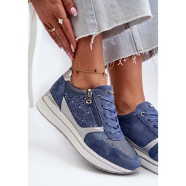 Zapatillas Mujer Plataforma Con Estampado Calado y Purpurina INBLU IN000372 Azul 2
