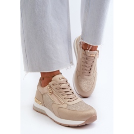 Zapatillas Mujer Con Glitter y Cremallera INBLU IN000365 Beige 4