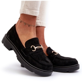 Mocasines De Mujer De Ante Ecológico Con Adorno Dorado, Lighas Negros 9