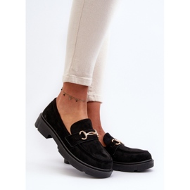 Mocasines De Mujer De Ante Ecológico Con Adorno Dorado, Lighas Negros 2