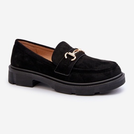 Mocasines De Mujer De Ante Ecológico Con Adorno Dorado, Lighas Negros 1