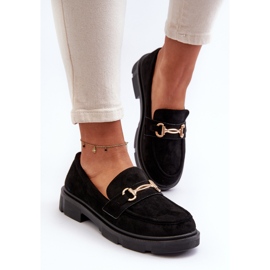 Mocasines De Mujer De Ante Ecológico Con Adorno Dorado, Lighas Negros 4