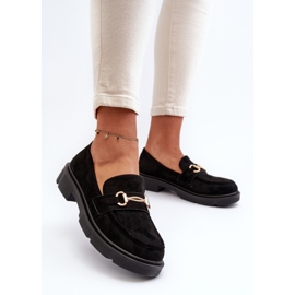 Mocasines De Mujer De Ante Ecológico Con Adorno Dorado, Lighas Negros 3