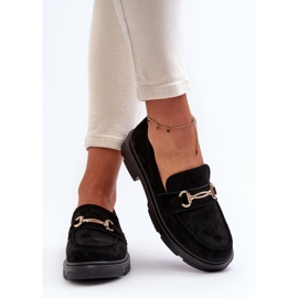 Mocasines De Mujer De Ante Ecológico Con Adorno Dorado, Lighas Negros 6