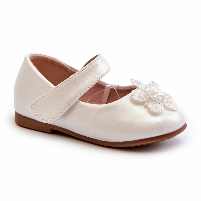Miss Bailarinas infantiles con cierre de velcro y adorno, blanco 1