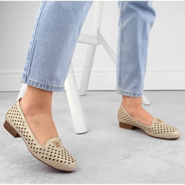 M. DASZYŃSKI Zapatos de mujer calados con tacón bajo, dorado M.Daszyński beige 3
