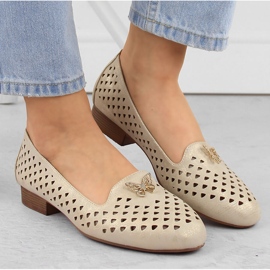 M. DASZYŃSKI Zapatos de mujer calados con tacón bajo, dorado M.Daszyński beige 4