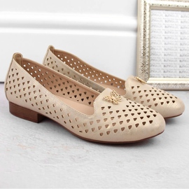 M. DASZYŃSKI Zapatos de mujer calados con tacón bajo, dorado M.Daszyński beige 7