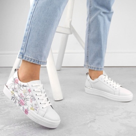 Zapatos de piel, zapatillas deportivas de mujer con flores, Filippo DP6056 blanco 2