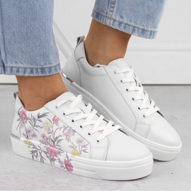 Zapatos de piel, zapatillas deportivas de mujer con flores, Filippo DP6056 blanco 3