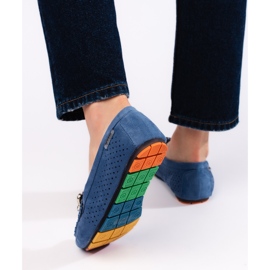 Goodin Mocasines de mujer azules calados con cristales 3