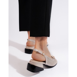 Goodin Sandalias mujer tacón bajo calado beige 3