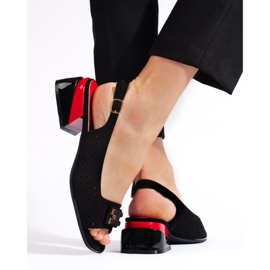 Goodin Sandalias mujer tacón bajo calado negro 3