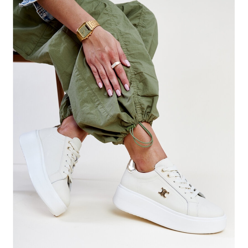 Deportivas de piel beige claro con suela alta, Melita 1 Deportivas de piel beige claro con suela alta, Melita 1