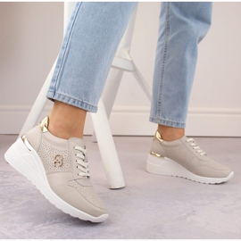 Zapatos deportivos cuña mujer piel beige S.Barski LR810 2