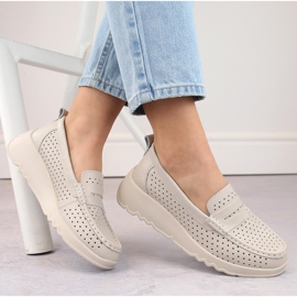 Zapatos cómodos mujer piel calada beige S.Barski LR509 5