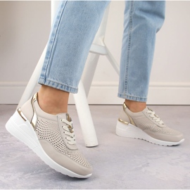 Zapatos deportivos mujer piel con cuña, cómodos, beige S.Barski LR725 6
