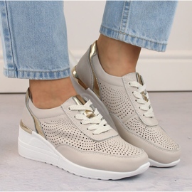 Zapatos deportivos mujer piel con cuña, cómodos, beige S.Barski LR725 7