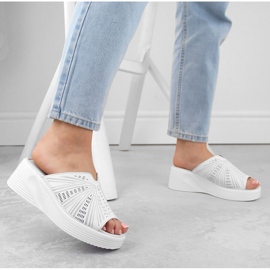 Pantuflas cómodas de piel con cuña para mujer, blanco, S.Barski LR275 6