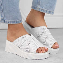 Pantuflas cómodas de piel con cuña para mujer, blanco, S.Barski LR275 7