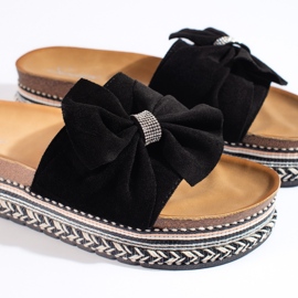 Chanclas de ante negro con lazo 3