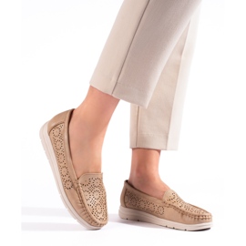 Mocasines calados para mujer, beige oscuro 1