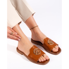Chanclas planas de mujer camel marrón 3