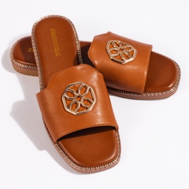 Chanclas planas de mujer camel marrón 5