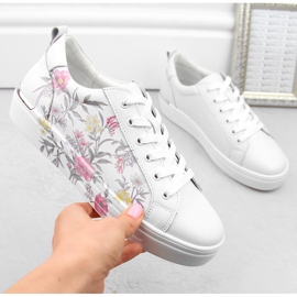 Zapatos de piel, zapatillas deportivas de mujer con flores, Filippo DP6056 blanco 4