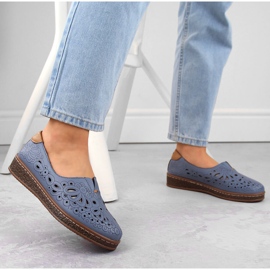 Zapato slip-on mujer piel calado azul Artiker 54C1440 2