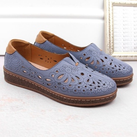 Zapato slip-on mujer piel calado azul Artiker 54C1440 5