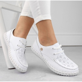 Zapatos mujer piel, mocasines con cordones, blanco Artiker 54C-1520 1