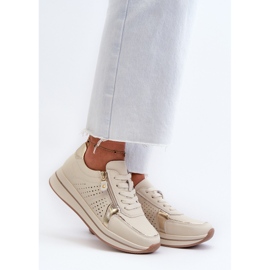 Deportivas Mujer de Piel con Plataforma Ligustra Beige 2