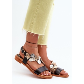 Sandalias Mujer Piel Decoradas con Flores Laura Messi 2762 Negro 3
