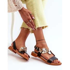 Sandalias Mujer Piel Decoradas con Flores Laura Messi 2762 Negro 7