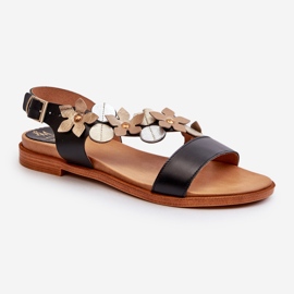 Sandalias Mujer Piel Decoradas con Flores Laura Messi 2762 Negro 1