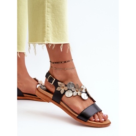 Sandalias Mujer Piel Decoradas con Flores Laura Messi 2762 Negro 5