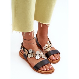 Sandalias Mujer Piel Decoradas con Flores Laura Messi 2762 Negro 6