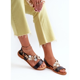 Sandalias Mujer Piel Decoradas con Flores Laura Messi 2762 Negro 8